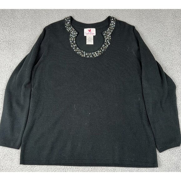 Quacker Factory Women XL Black Rhinestone Long Sleeve Special Occasion Sweater - Picture 1 of 12